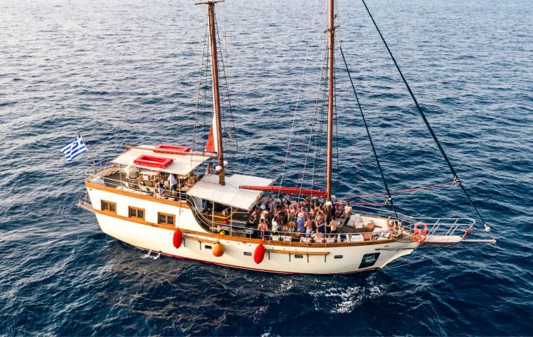 Bounty motor sailer cruising in Saronic Islands for corporate events