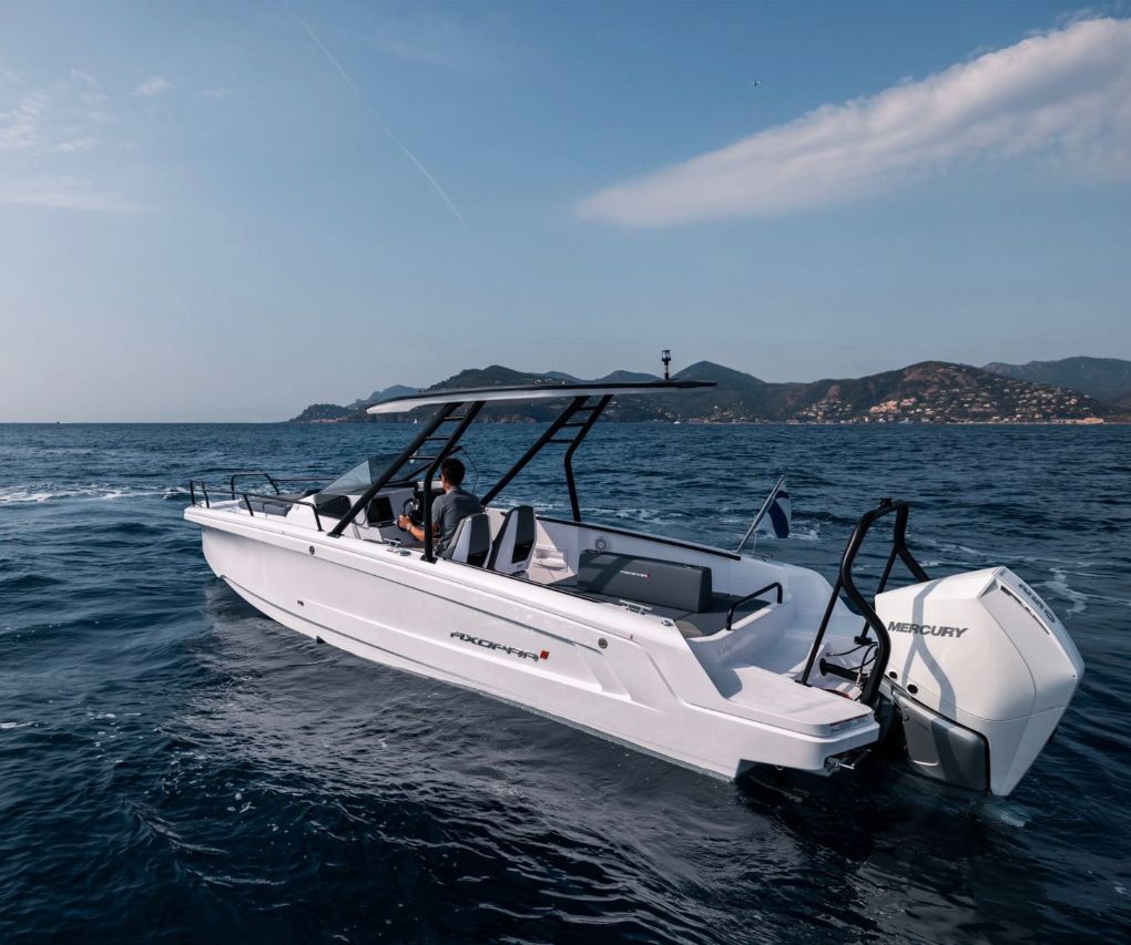 Axopar 25 Cross Cabin private boat rental in Athens cruising in the Saronic Gulf